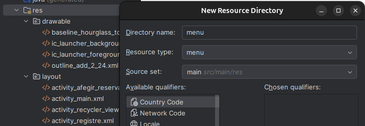 Creació del recurs menú